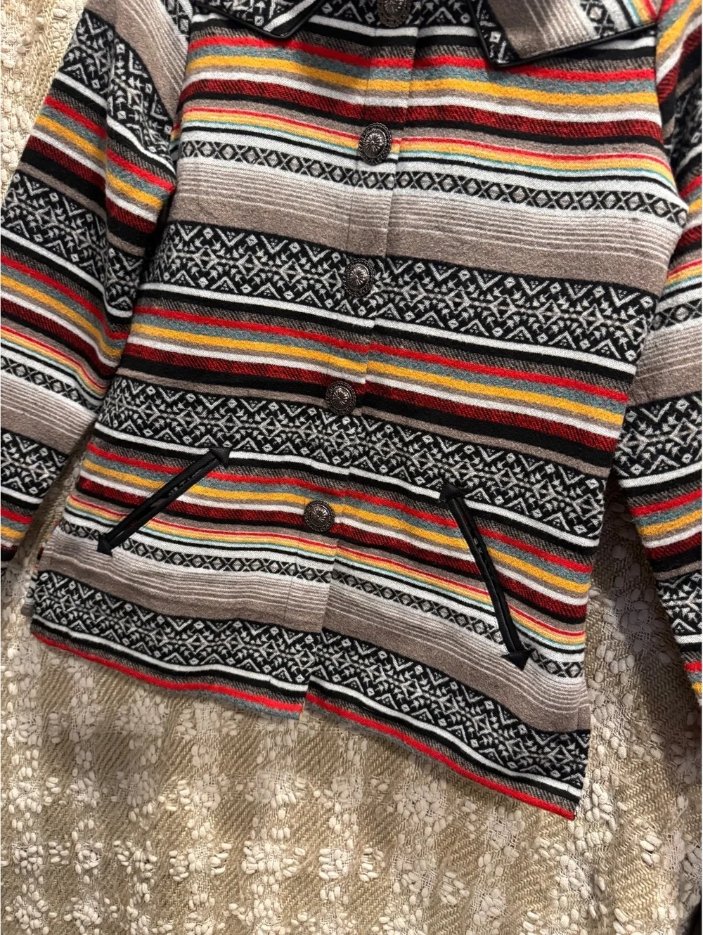 Cruel Denim Women's Serape Stripe Western Aztec Quilted-Lined Jacket/Coat Size S